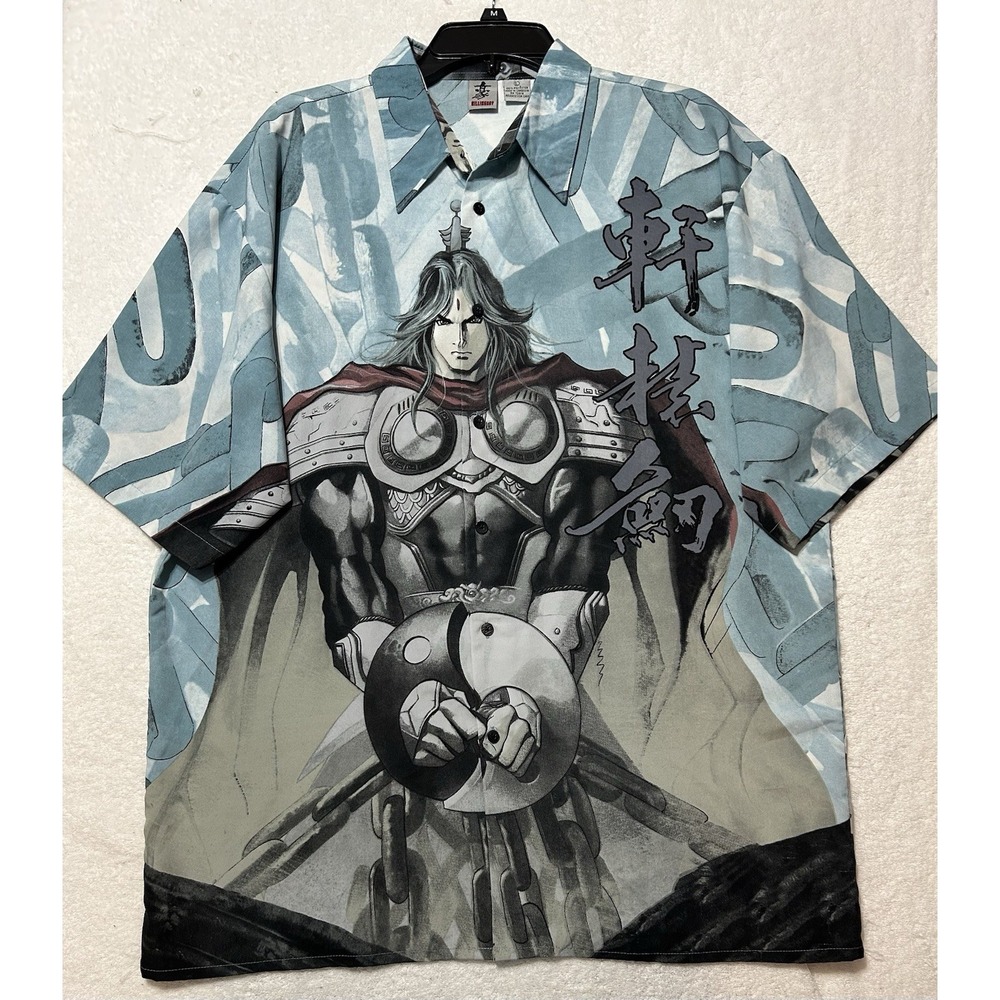 Billion Bay Mens Size L Vintage Short Sleeve Anime Knight Button Up Shirt (U2)